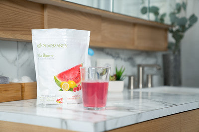 GlowBiome - "A daily pre + postbiotic drink designed to restore gut balance, ease digestion, and enhance your natural glow."